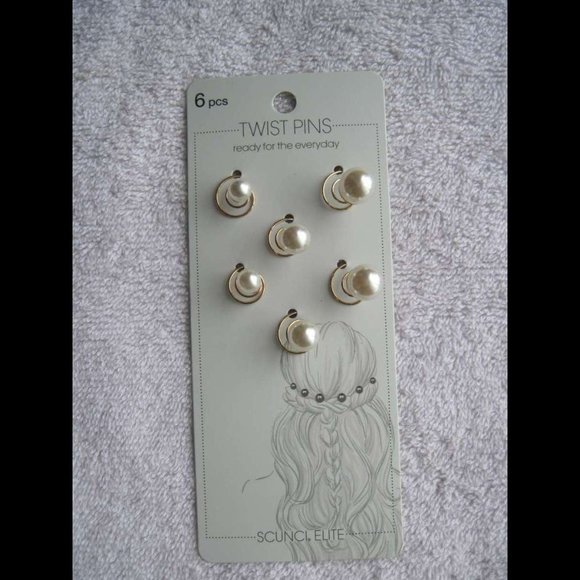 6 Scunci Elite Twist Pins Metal Hair Spin Pin White Pearl Accent End Luxe Beauty - Picture 2 of 8